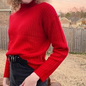 Red mock turtle neck sweater size s.